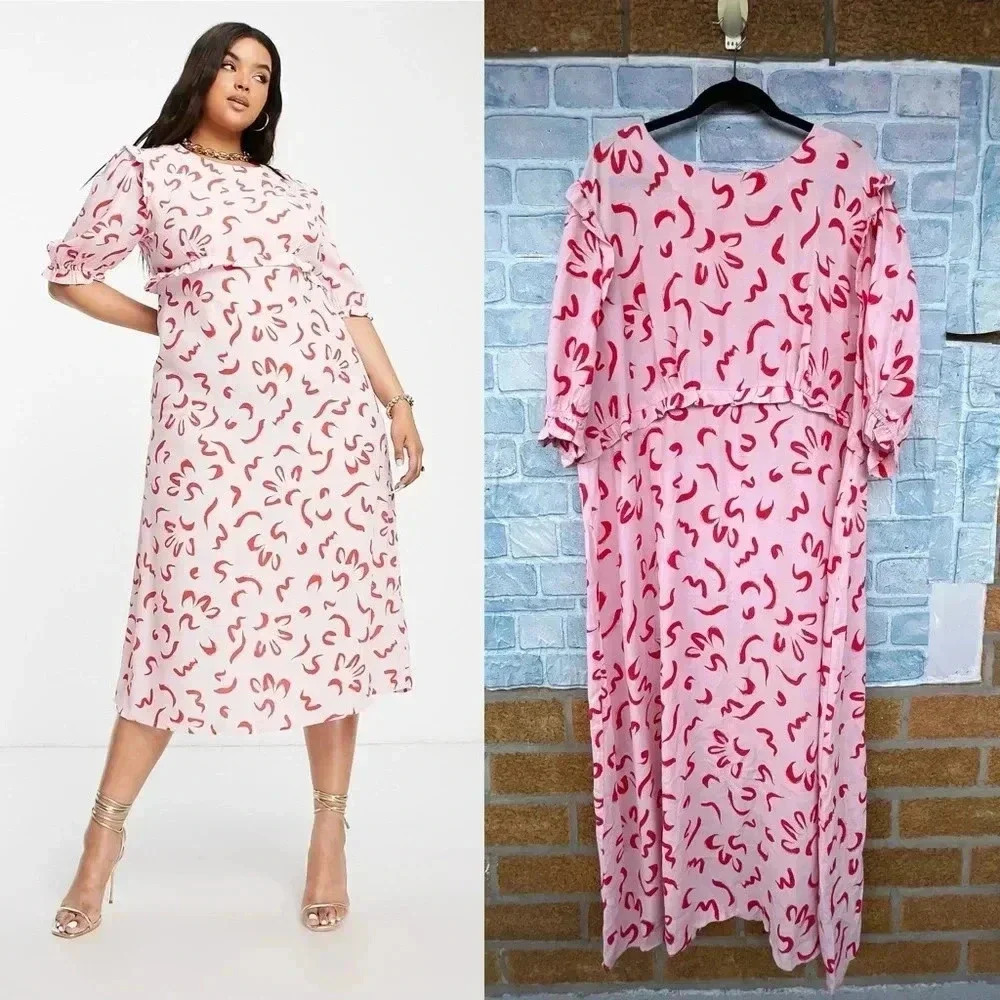 Nobody's Child Plus Felicia squiggle print dress in pink size 20
